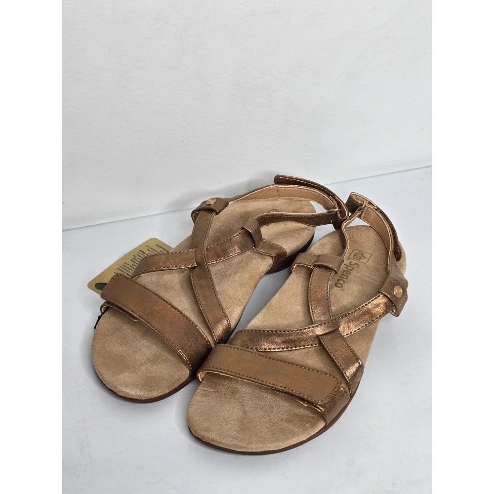Spenco Womens 9 Orthotic Cross Strap Sandals Metallic Copper Glitter NEW Comfort